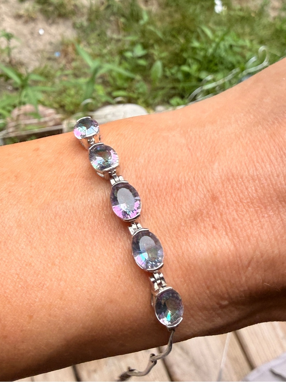 Silver Bracelet with Iridescent Oval mystic topaz stones Women Jewelry Bracelets